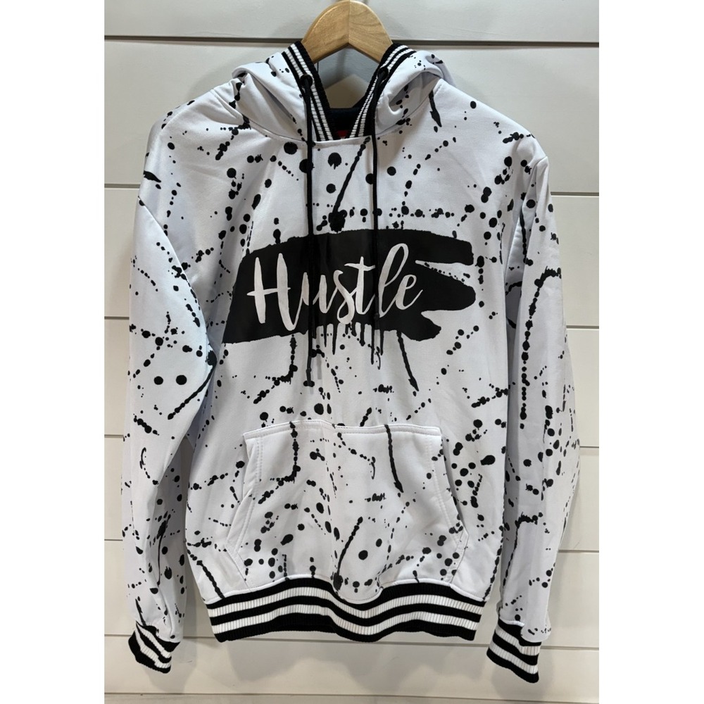 Encrypted NYC Supply Co. White Black Splatter Streetwear Hustle Hoodie Size L